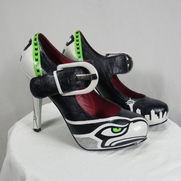 Madeline Girl Shoes - NFL Seattle Seahawks Football Painted Heels 7.5